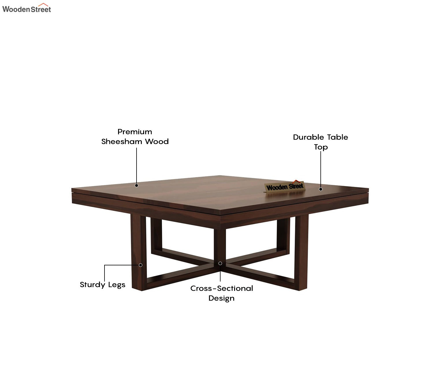 Reid Sheesham Wood Coffee Table with Four Cushioned Stools (Walnut Finish)