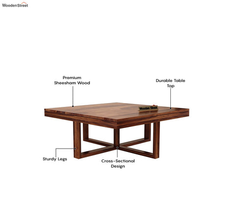 Reid Sheesham Wood Coffee Table with Four Cushioned Stools (Honey Finish)