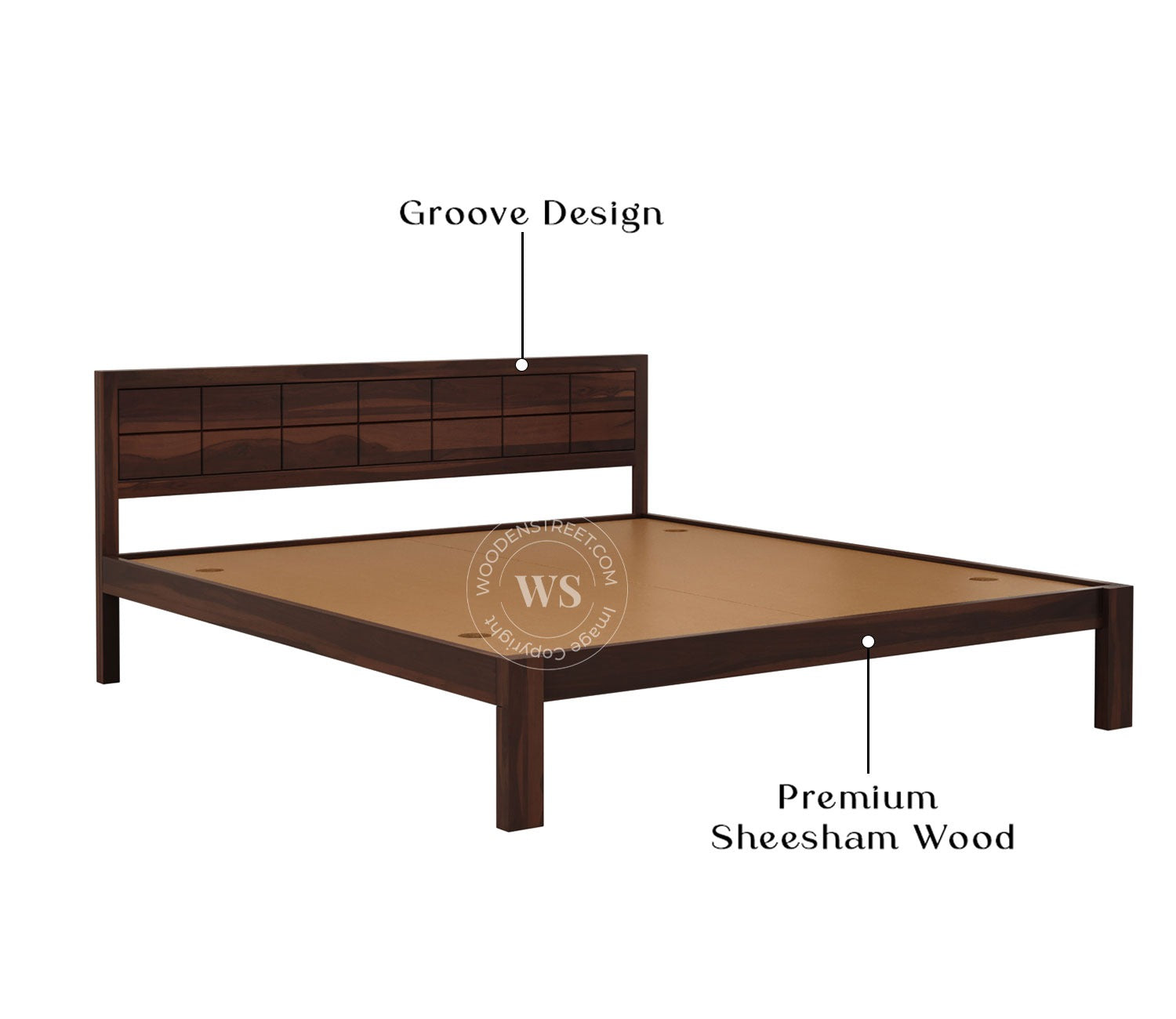 Brixton Sheesham Wood Bed Without Storage (King Size, Walnut Finish)