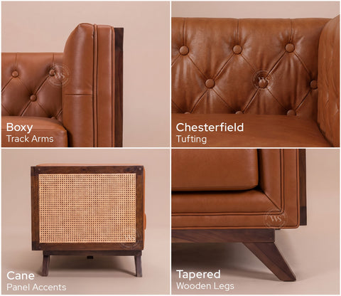 Samvaad 3 Seater Sofa with Cane Accents (Leatherette, Ginger Bread)