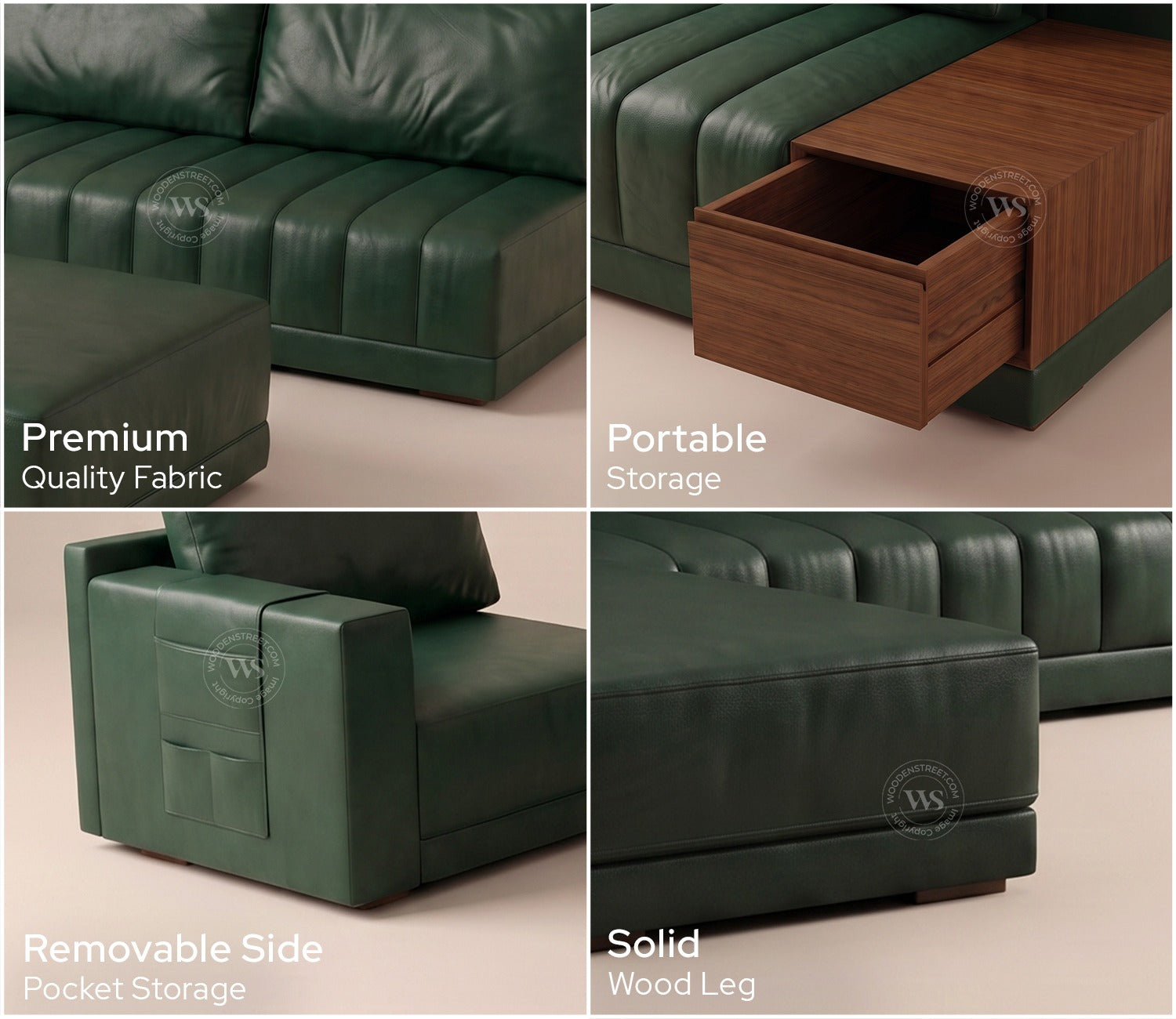 Oasis L-Shape Right Aligned Sectional Sofa (Leatherette, Leaf)