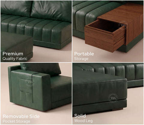 Oasis L-Shape Right Aligned Sectional Sofa (Leatherette, Leaf)