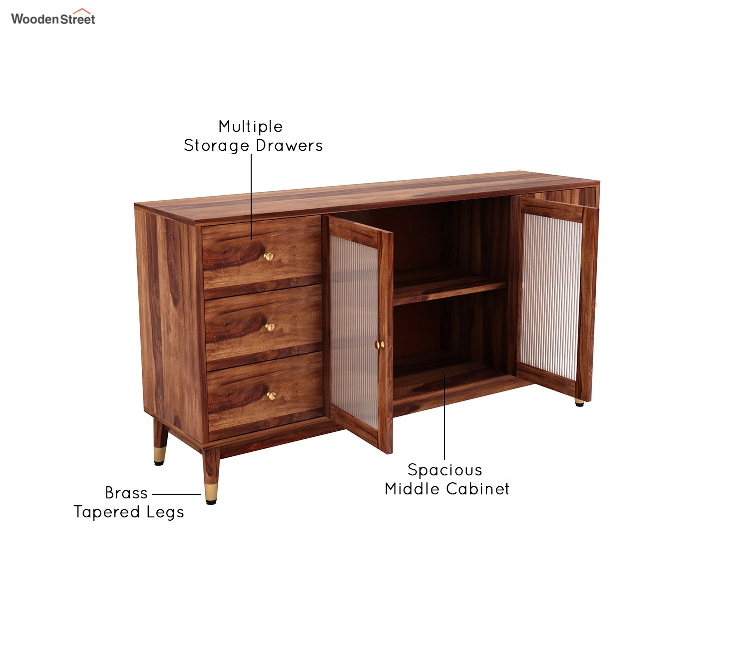 Christy Sheesham Wood Cabinet and Sideboard (Honey Finish)