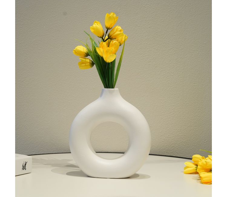 Polymera Ceramic Donut Vase (White, L)