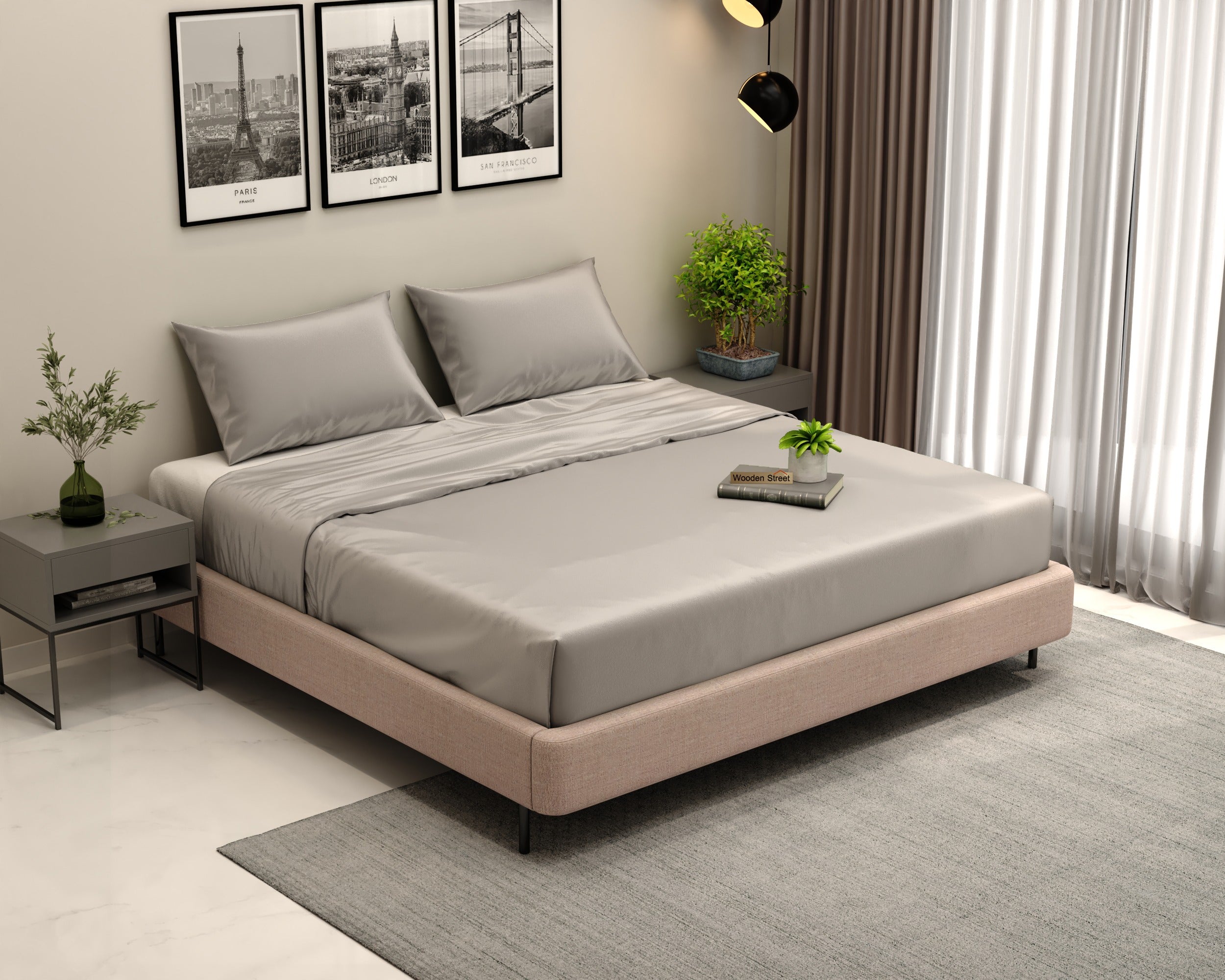 Vegan Bamboo Silk Bedsheet 300 TC Naturally Anti-Bacterial King Bedsheet with 2 Pillow Cover (Grey)