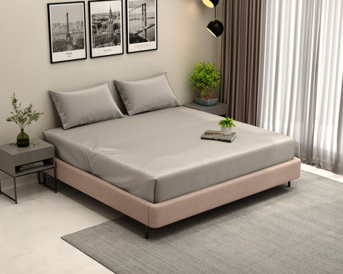 Vegan Bamboo Silk Bedsheet 300 TC Naturally Anti-Bacterial King Bedsheet with 2 Pillow Cover (Grey)