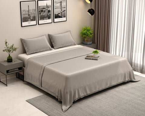 Vegan Bamboo Silk Bedsheet 300 TC Naturally Anti-Bacterial King Bedsheet with 2 Pillow Cover (Grey)
