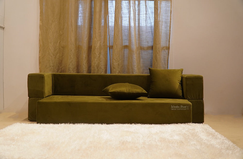 Paxton Premium Velvet 3 Seater Fabric Sofa Cum Bed (Dark Olive Green)