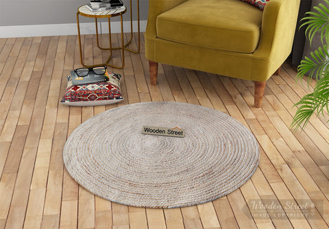 Earthy Ripple Jute Braided Round Rug For Living Room - 3 x 3 Feet