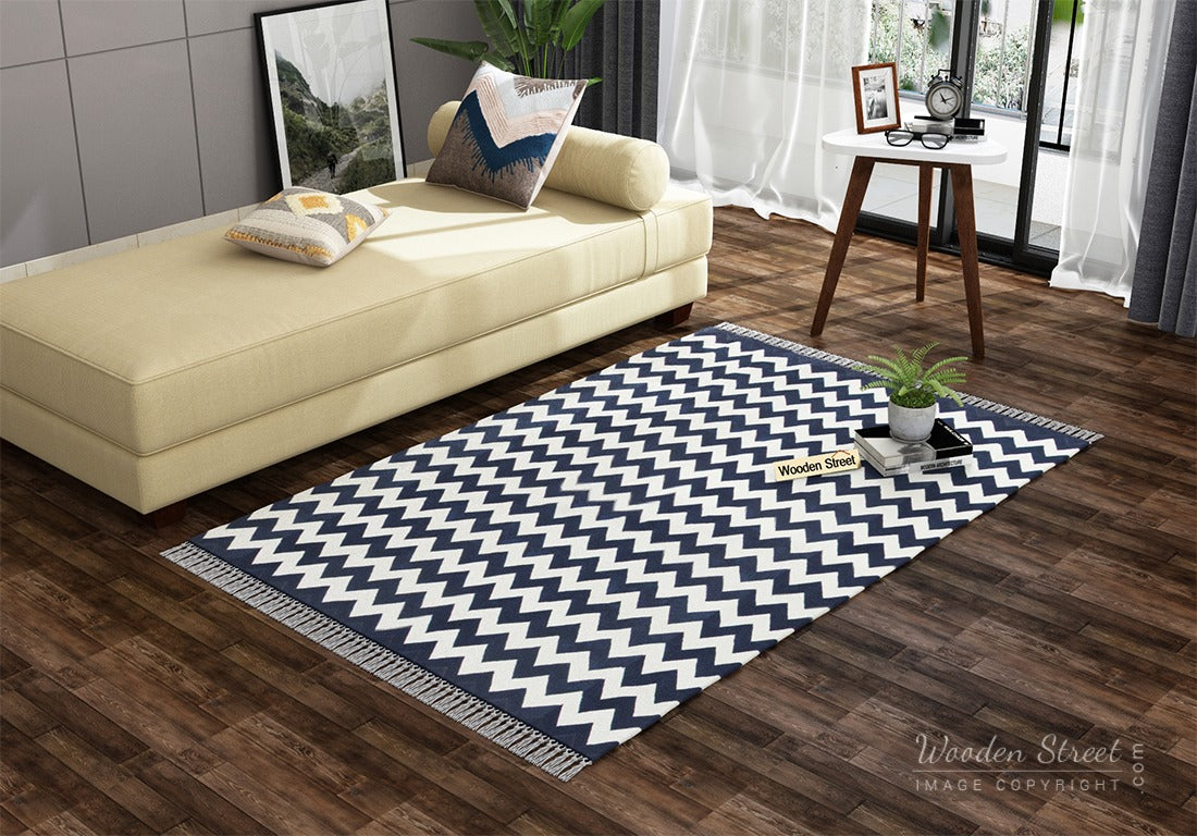 White Wave Cotton Flat Weave Rug - 4 x 6 Feet