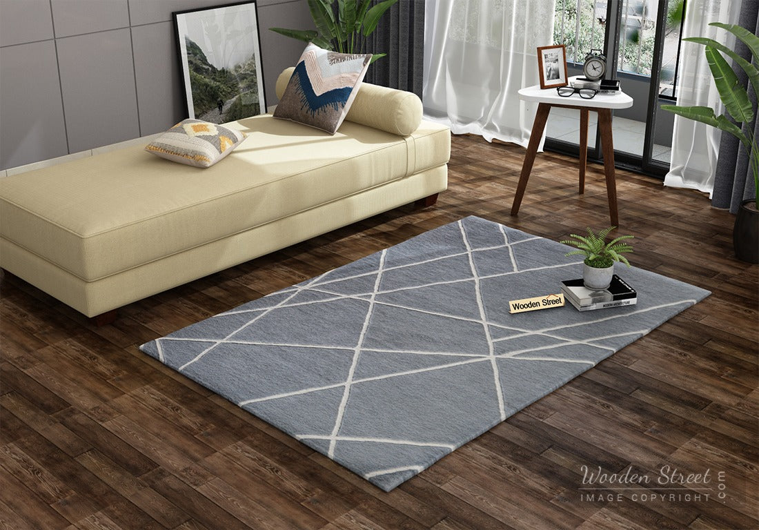 Grey Laser Geometric Pattern Hand Tufted Woolen Carpet - 6 x 4 Feet