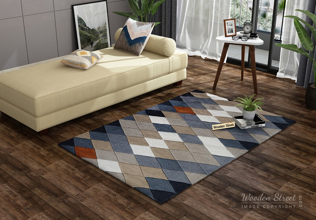 Rhombus Geometric Pattern Hand Tufted Woolen Carpet - 6 x 4 Feet