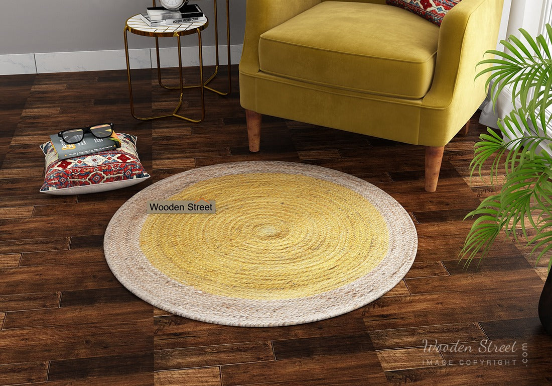Golden Ripple Jute Braided Round Rug - 3 x 3 Feet