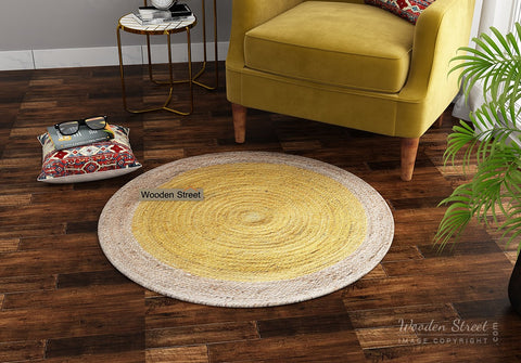 Golden Ripple Jute Braided Round Rug - 3 x 3 Feet