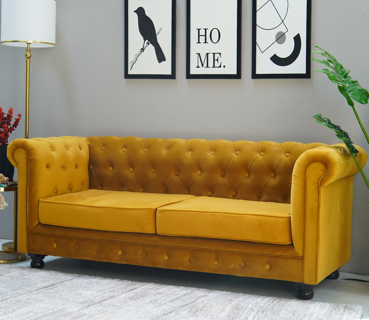 Henry 3 Seater Sofa (Velvet, Chestnut Brown)