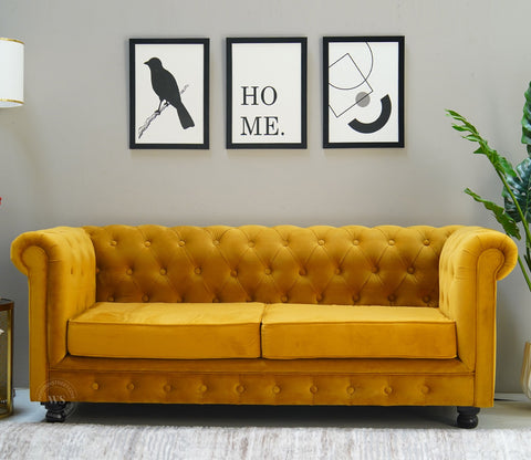 Henry 3 Seater Sofa (Velvet, Chestnut Brown)