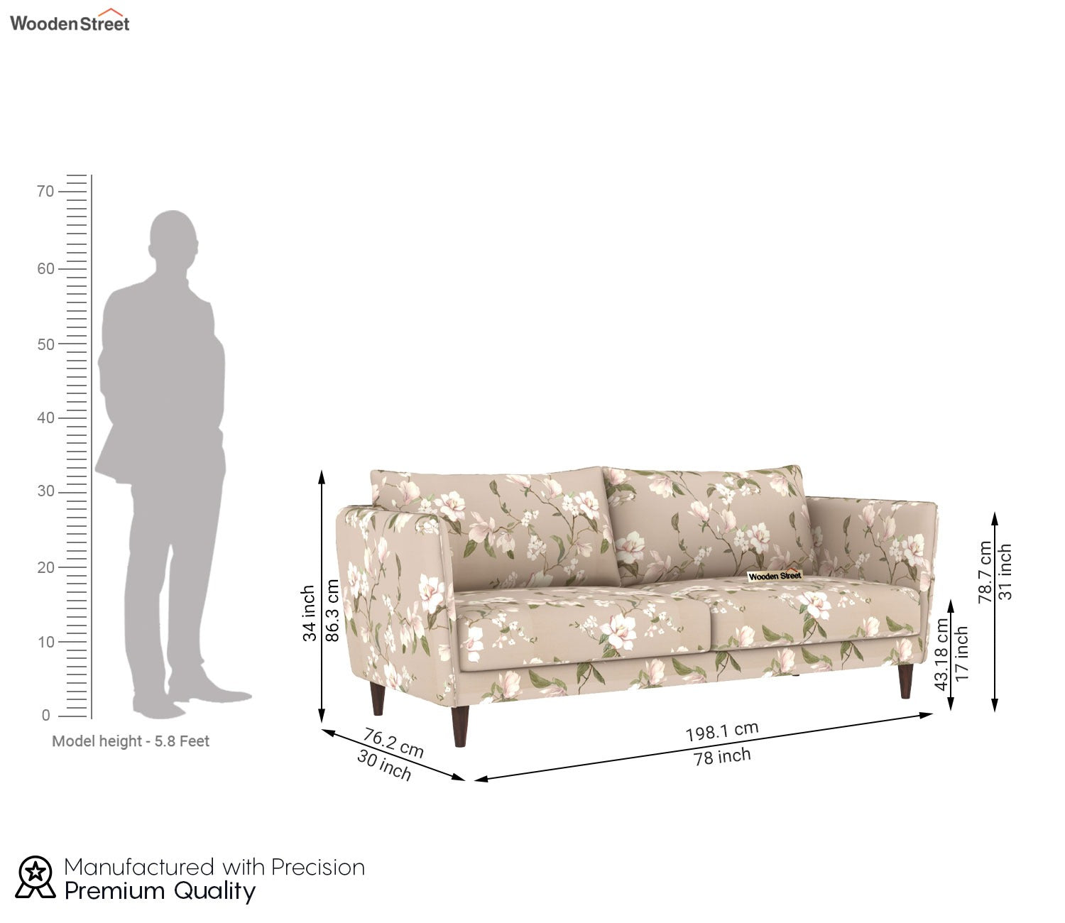 Oxford 3 Seater Fabric Sofa (Cotton, Magnolia Beige)