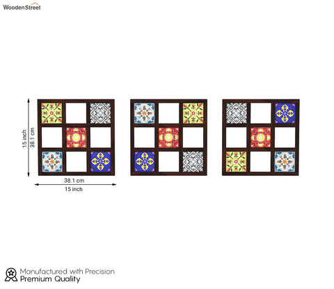Bohemian Set of 3 Mirror with Frame (Walnut Finish)