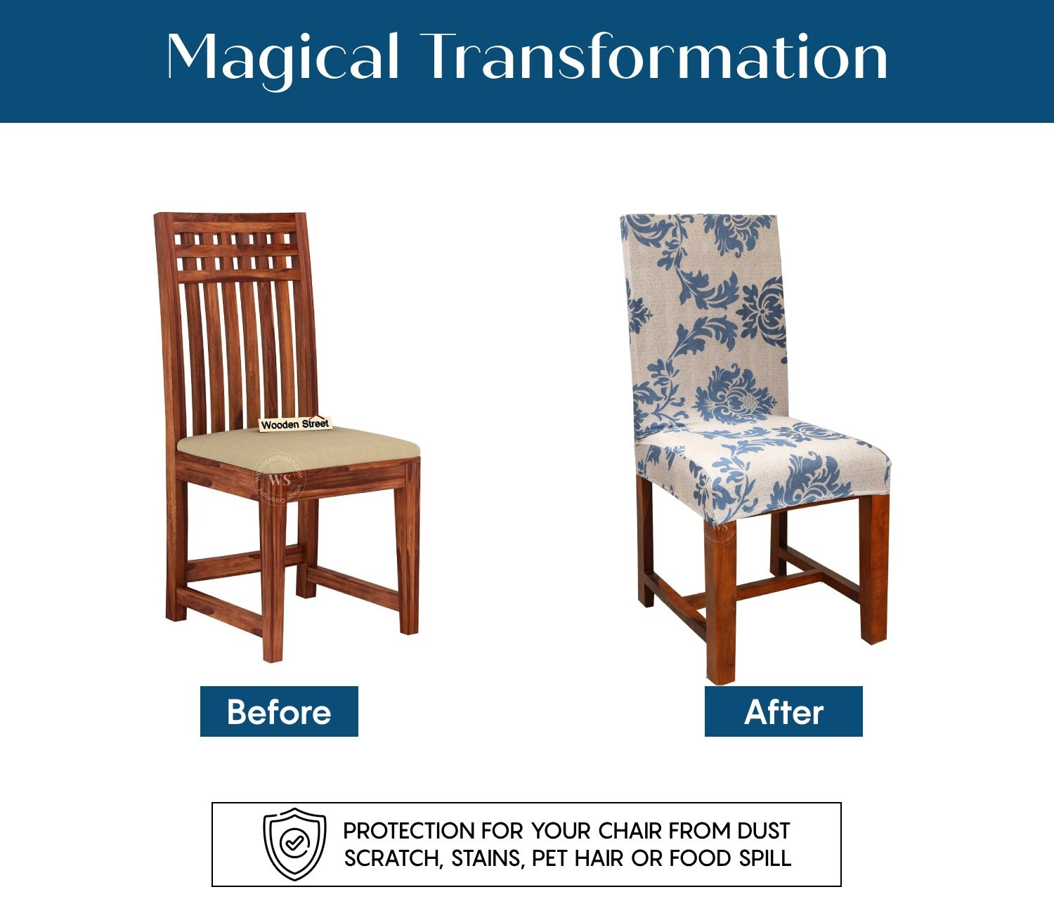 Grace Floral Printed Polyester Spandex 6 Piece Chair Cover (Blue)