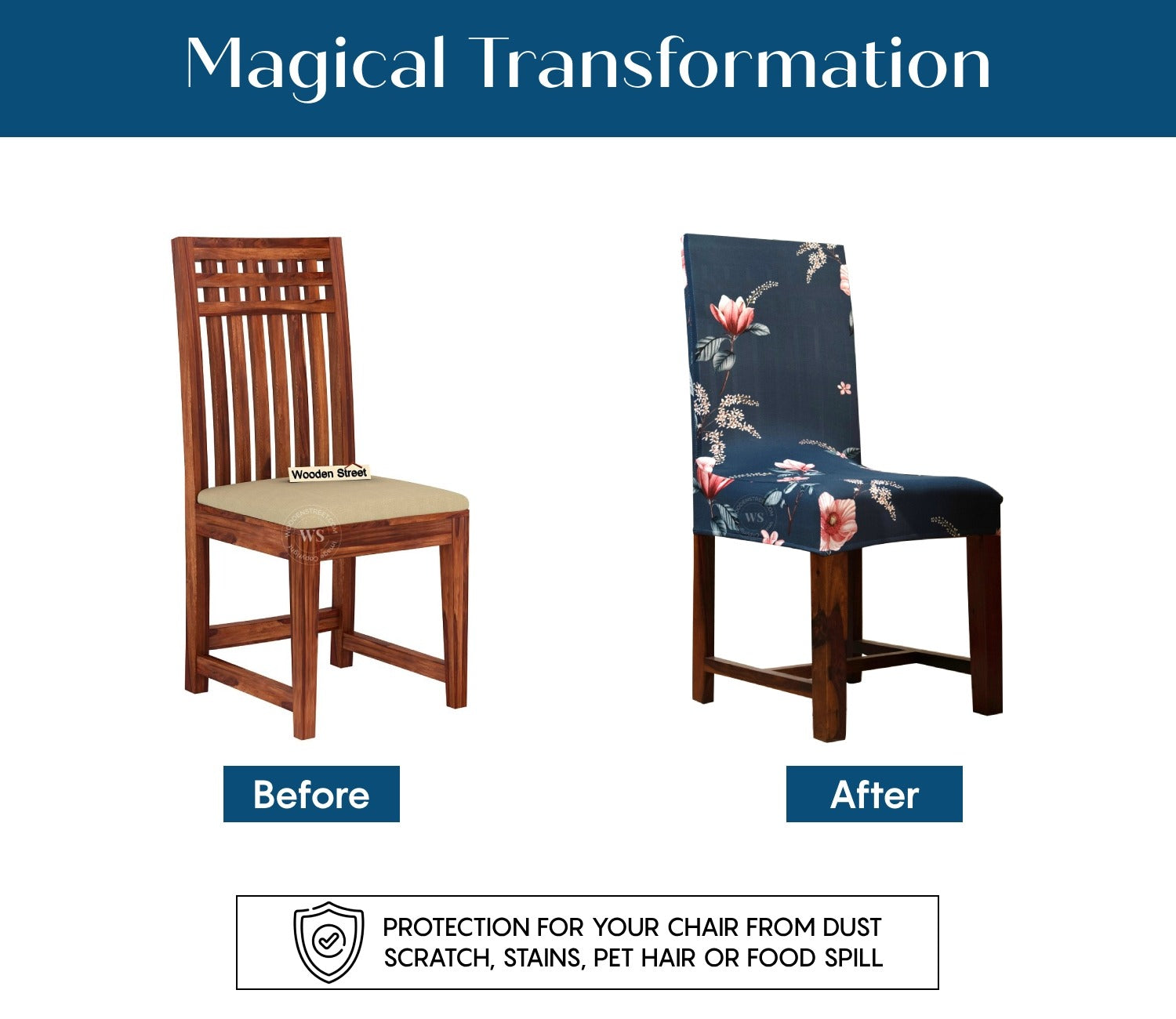Flaubert Anti Slip Floral Printed Polyester Dining Chair Cover Set Of 4 (Blue)