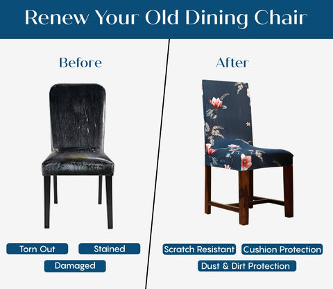 Flaubert Anti Slip Floral Printed Polyester Dining Chair Cover Set Of 4 (Blue)