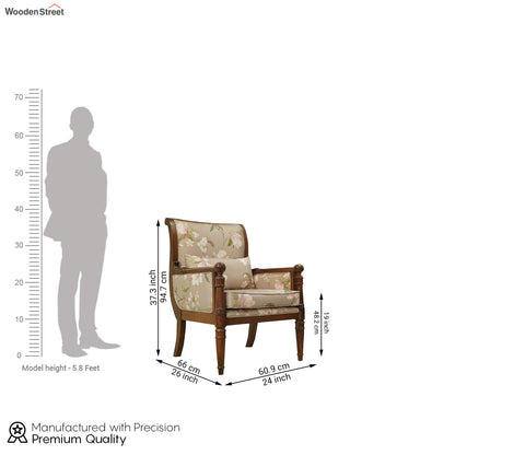 Fedrika Floral Printed Sheesham Wood Arm Chair (Cotton, Magnolia Beige)