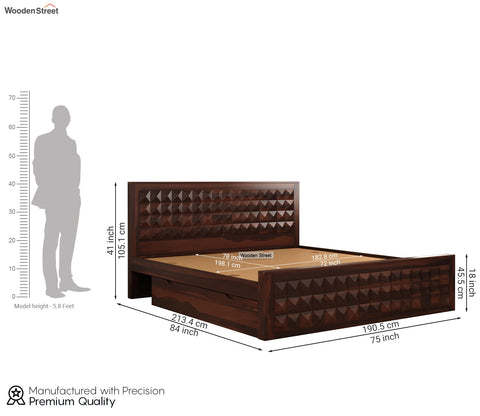 Morse Sheesham Wood Bed with Drawer Storage (King Size, Walnut Finish)