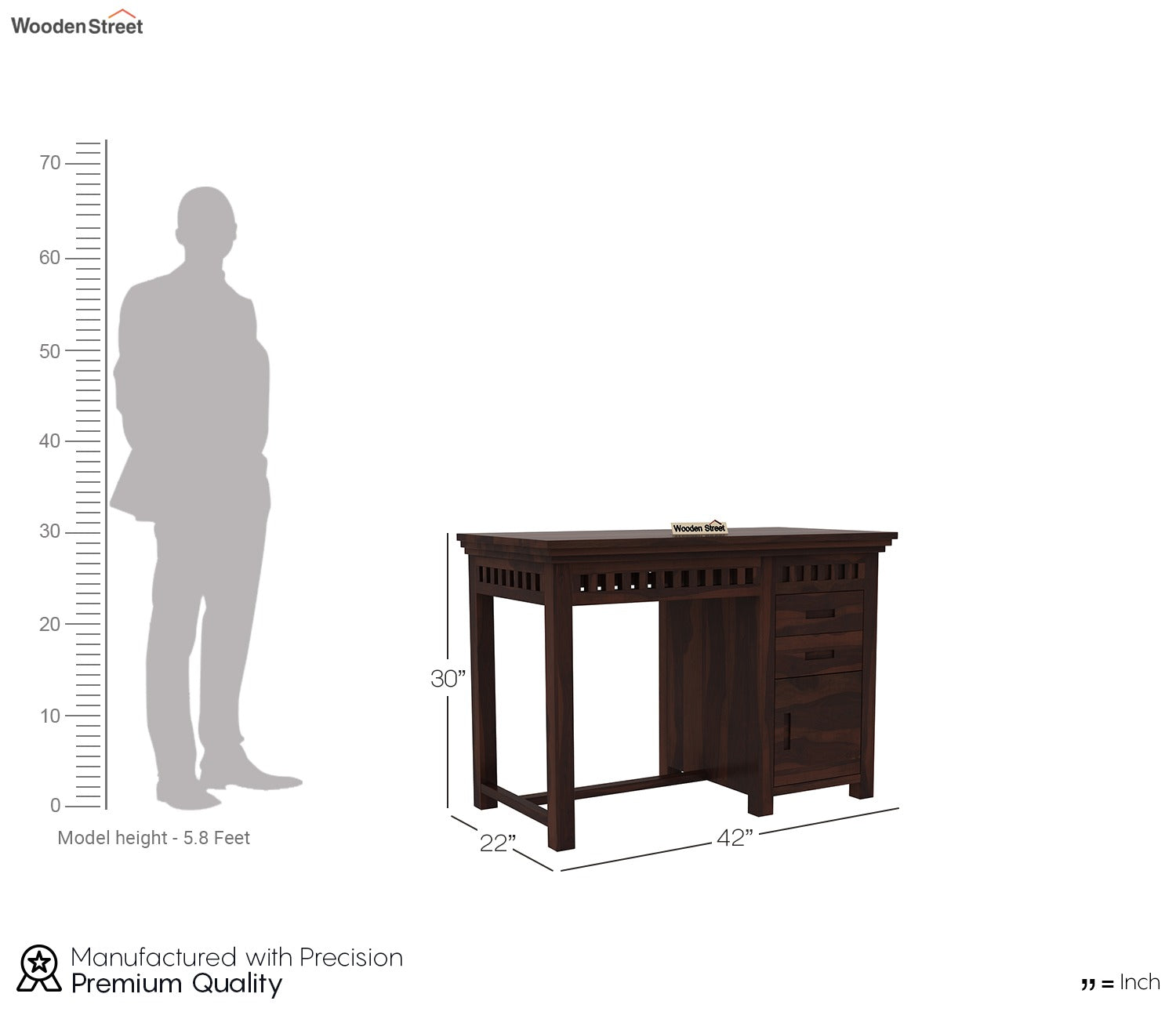 Adolph Study Table with Pull Out Drawers and Cabinet (Walnut Finish)