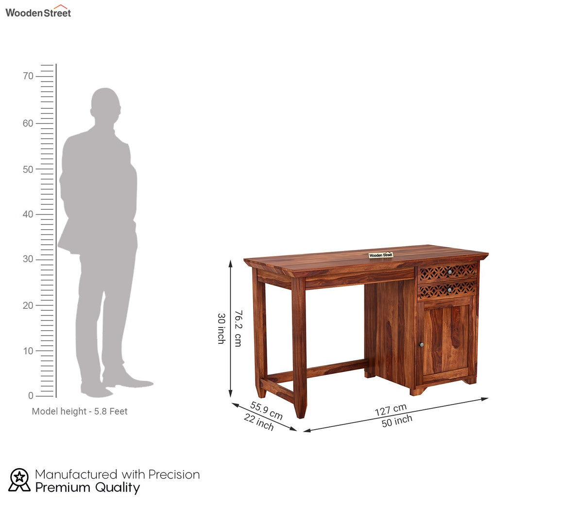 Cambrey Study Table with Two Drawers and Cabinet (Honey Finish)
