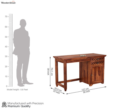 Cambrey Study Table with Two Drawers and Cabinet (Honey Finish)