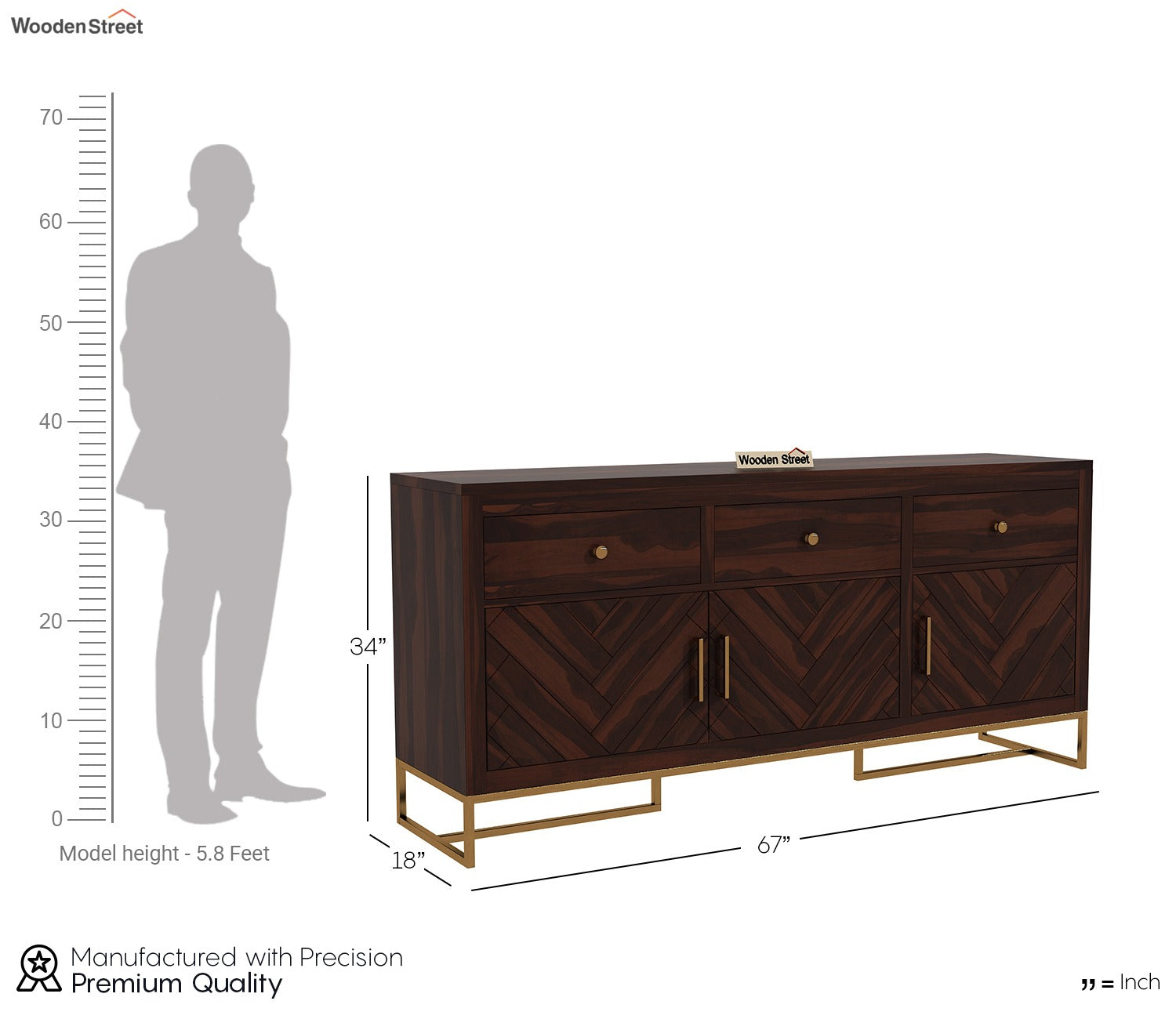 Jett Sheesham Wood Cabinet and Sideboard (Walnut Finish)