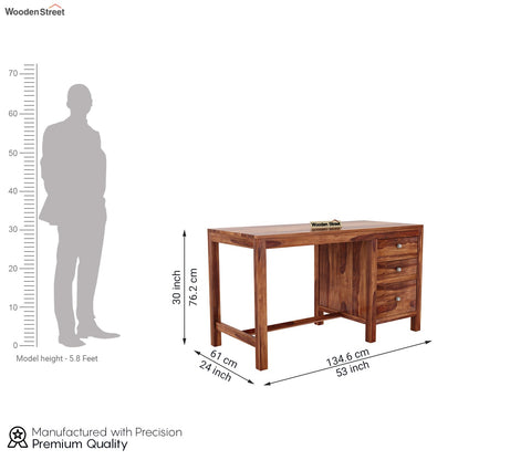 Slater Study Table With Three Drawers (Honey Finish)