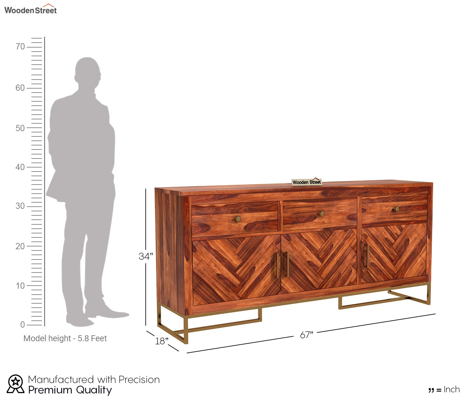 Jett Sheesham Wood Cabinet and Sideboard (Honey Finish)