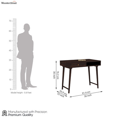 Lynton Study Table with Drawer and Open Storage (Walnut Finish)