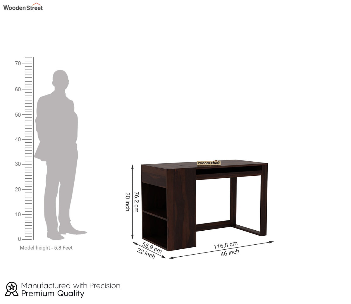 Alkin Study Table with Keyboard Tray and Side Storage (Walnut Finish)
