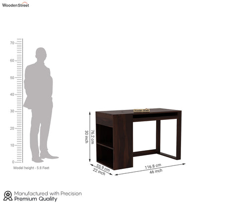 Alkin Study Table with Keyboard Tray and Side Storage (Walnut Finish)