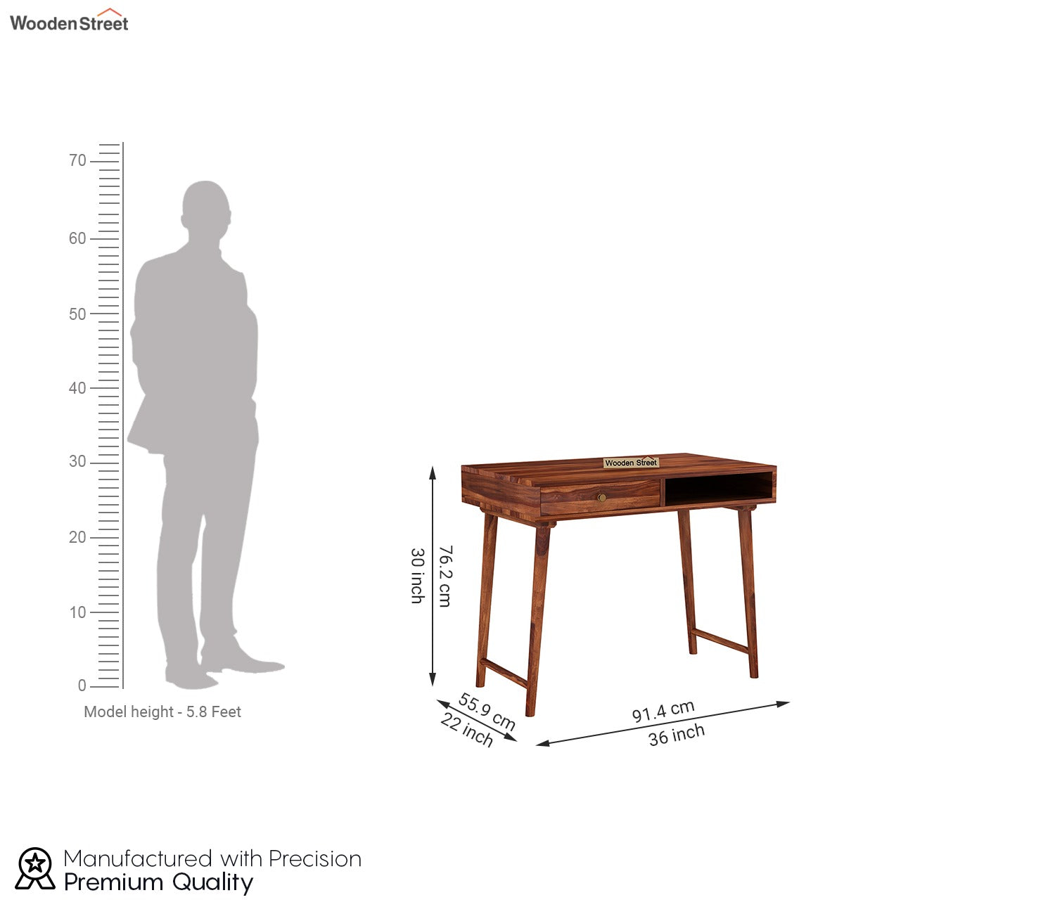 Lynton Study Table with Drawer and Open Storage (Honey Finish)