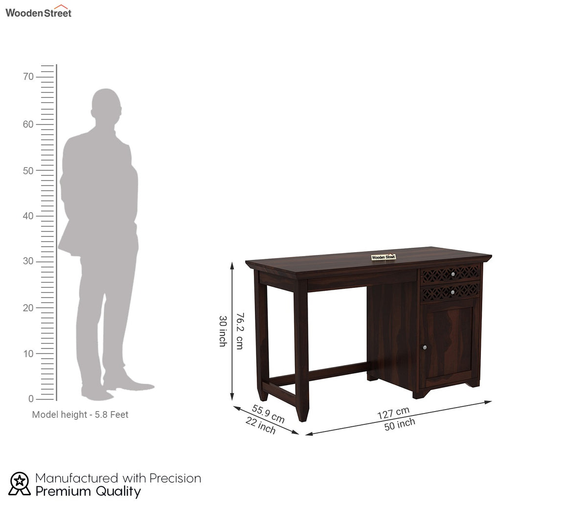 Cambrey Study Table with Two Drawers and Cabinet (Walnut Finish)