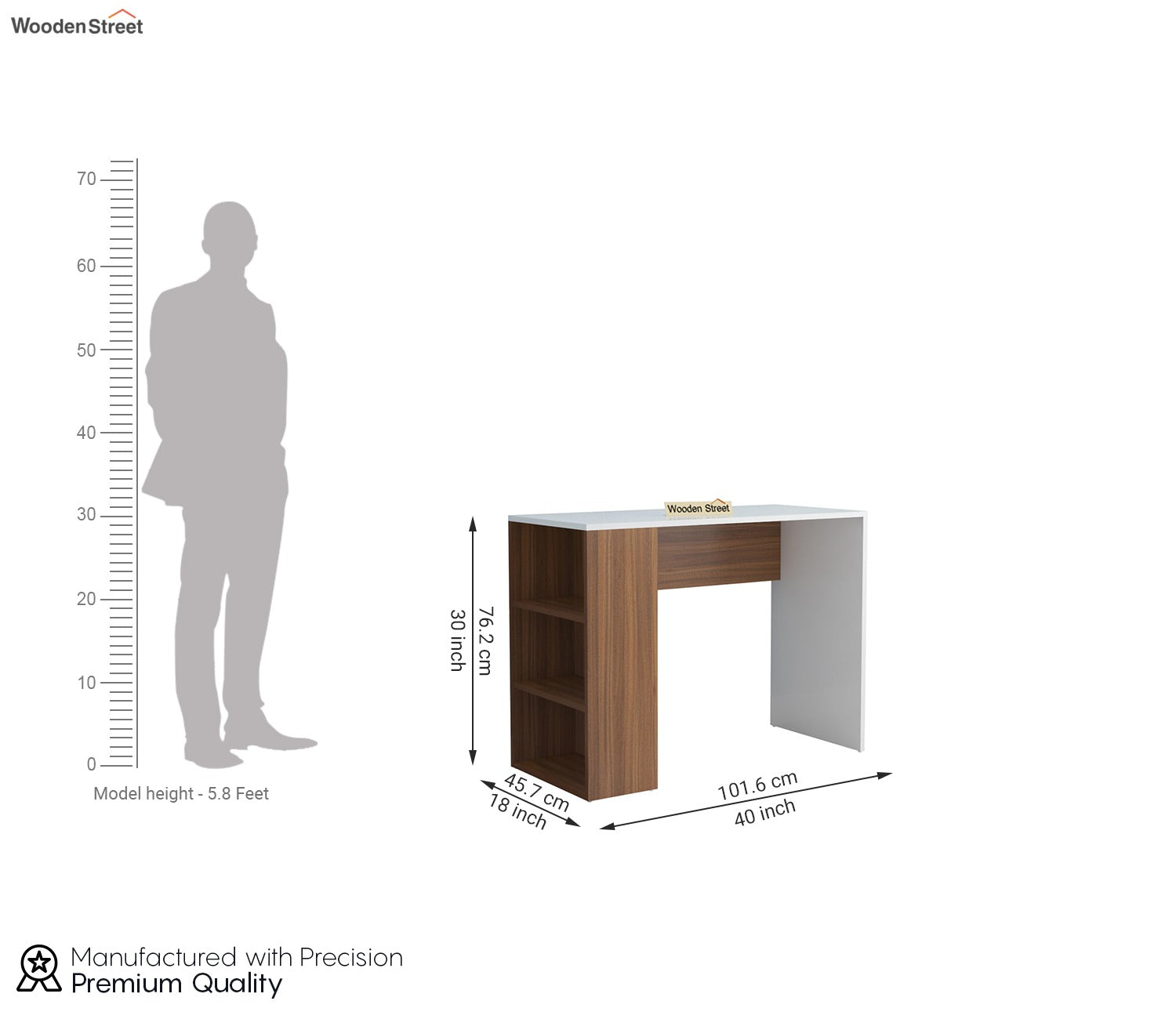 Saber Study Table with Side Shelves (Exotic Teak Frosty White Finish)