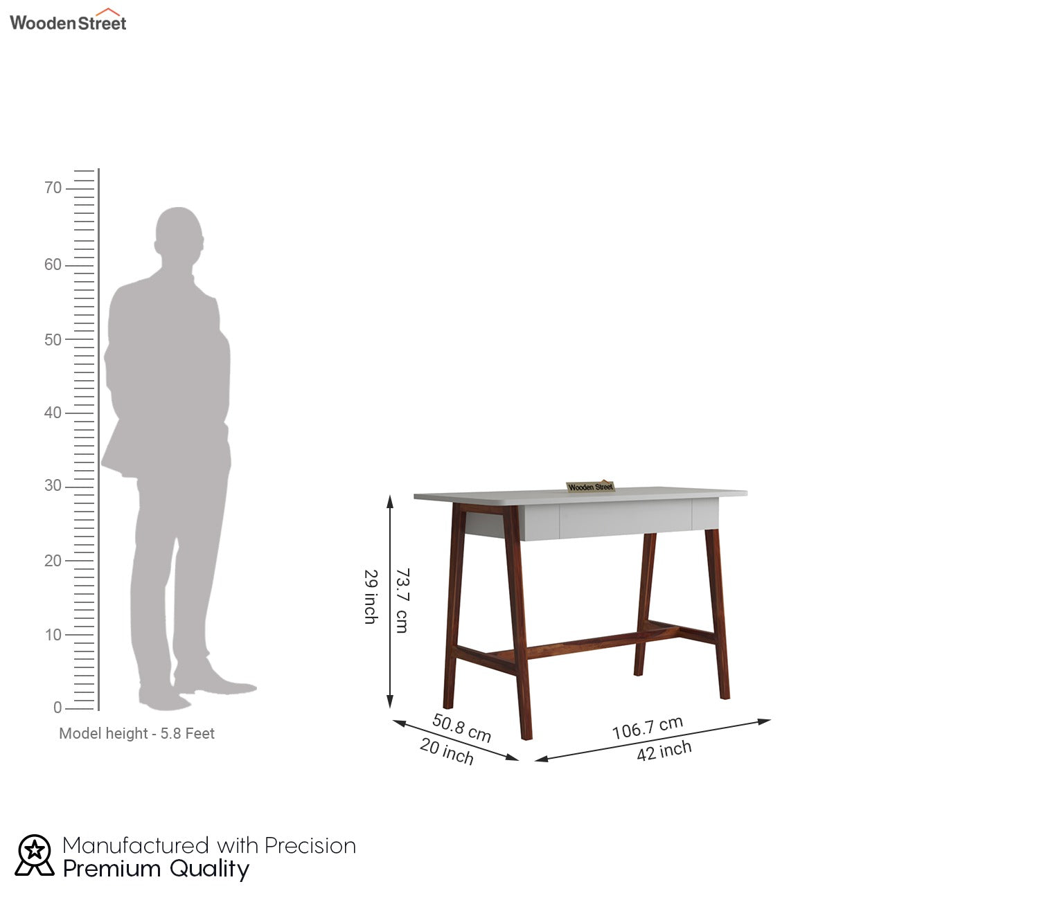Ambra Study Table with Frosty White Drawer (Honey Finish)