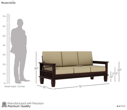 Quartz 3 Seater Wooden Sofa (Walnut Irish Cream)