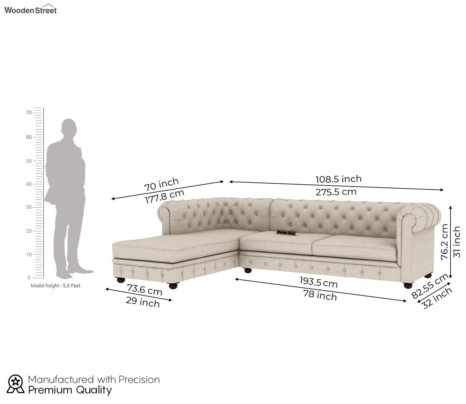 Henry L - Shaped Left Aligned Corner Sofa (Cotton, Jade Ivory)