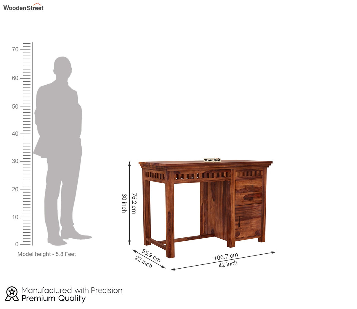 Adolph Study Table with Pull Out Drawers and Cabinet (Honey Finish)