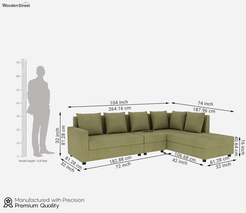 Sible 6 Seater Right Aligned Fabric L Shape Sofa (Cotton, Fresh Mint)