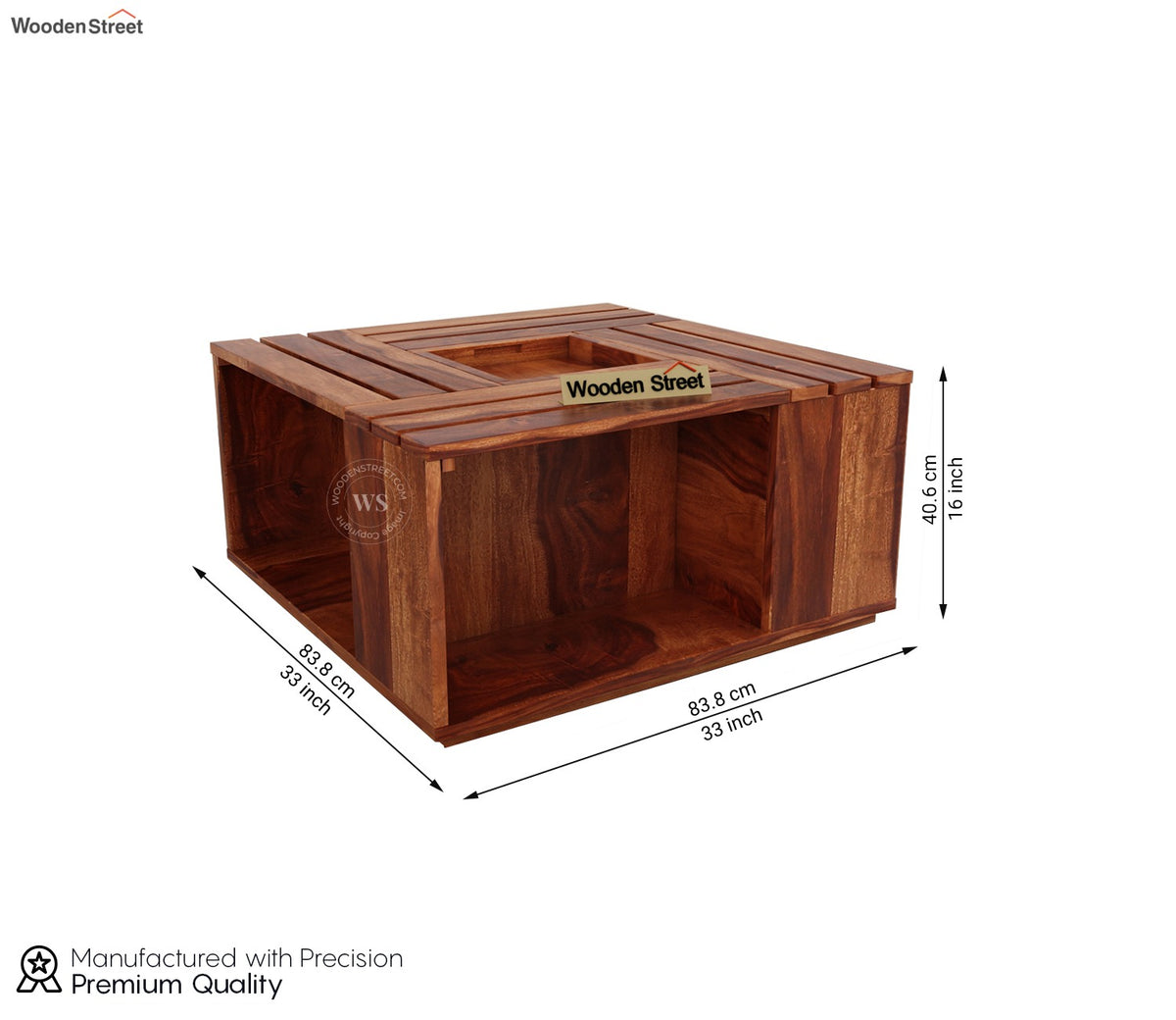 Lynet Sheesham Wood Coffee Table with Center Storage (Honey Finish)