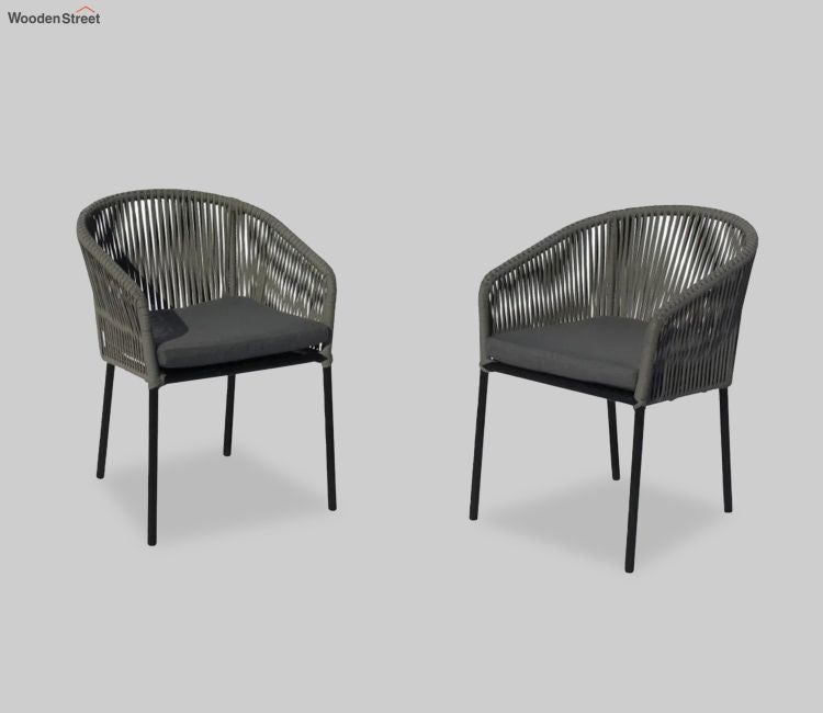 Black Rope 2 Seater Chair Set With Grey Cushions Color