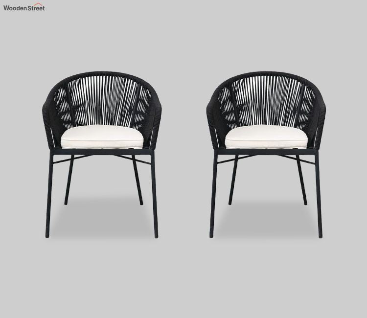 Black Rope 2 Seater Chair Set With Off White Cushions