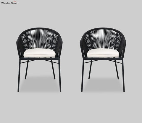 Black Rope 2 Seater Chair Set With Off White Cushions