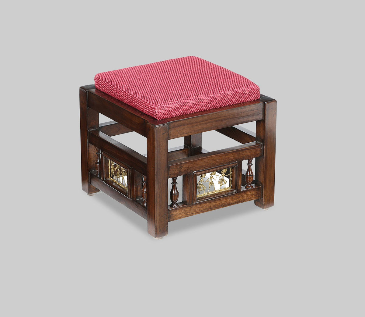 Coco Pouffe with Red and Beige Upholstery