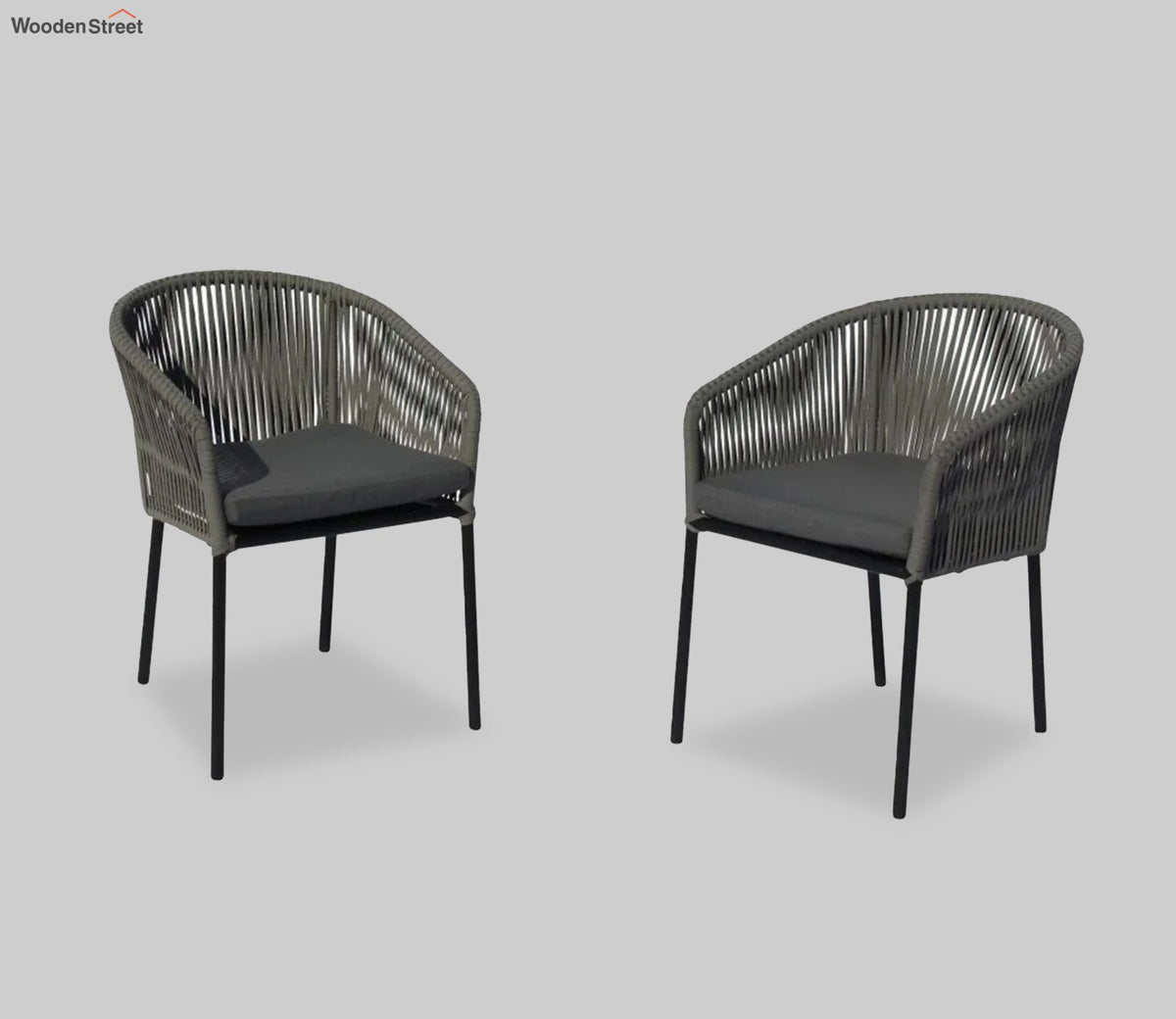 Black Rope 2 Seater Chair Set With Grey Cushions Color
